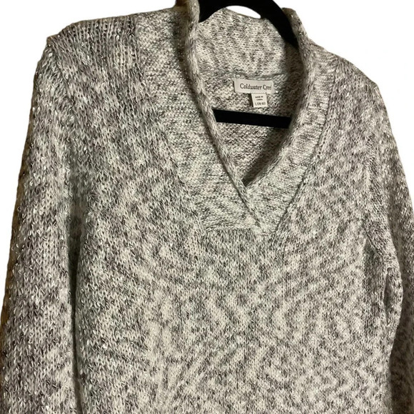 Coldwater Creek Women's Gray & White Alternate Knit Pullover V-Neck Size L 14-16 - Picture 2 of 7